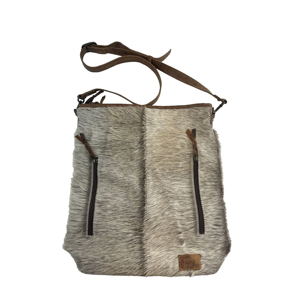 American Darling Large Crossbody Bag Cowhide Hair Leather‎ Embossed Purse Zip